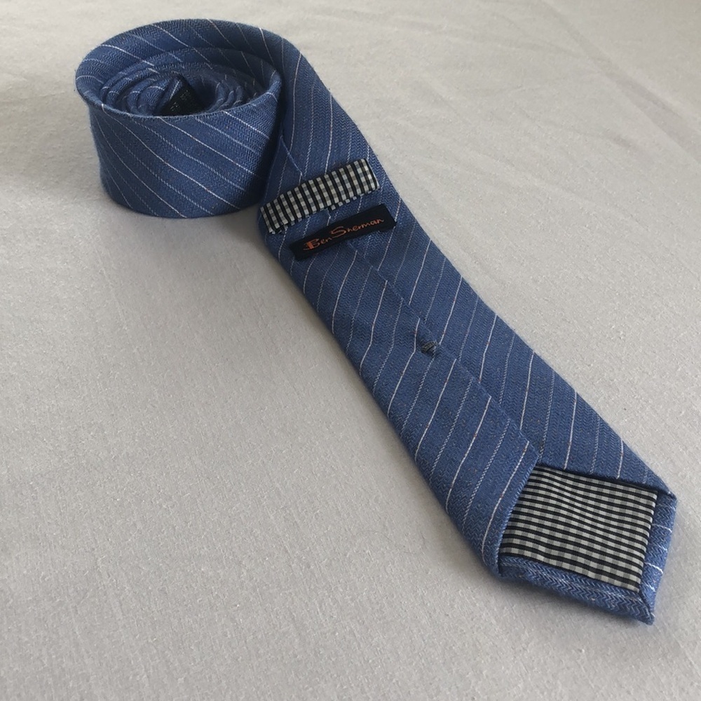 Ben Sherman Tie GUC Blue And White 70% Silk Blend 30% Cotton - Picture 5 of 15